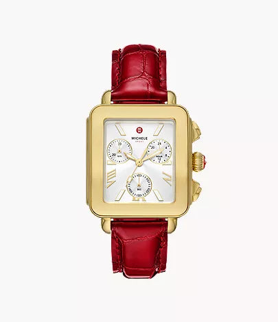 Deco Sport 18K Gold-Plated Ruby Red Leather Watch MWW06K000065