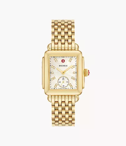 Deco Mid 18K Gold-Plated Diamond Dial Watch MWW06V000004
