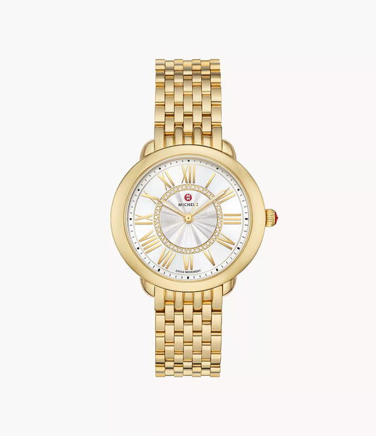 Michele Serein Mid 18k Gold-Plated Diamond Dial Watch MWW21B000160