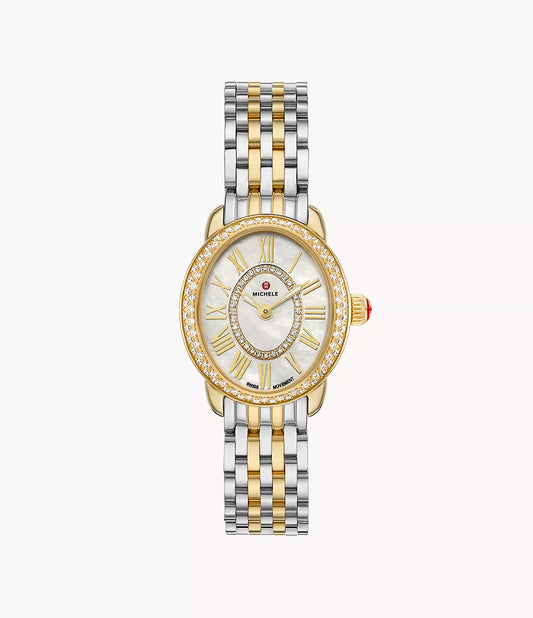 Michele Serein Oval Diamond Two-Tone 18K Gold-Plated Watch MWW21H000002