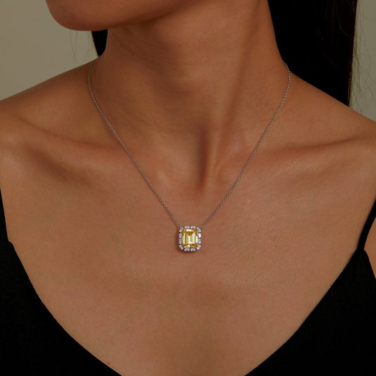 Emerald-Cut Halo Necklace
