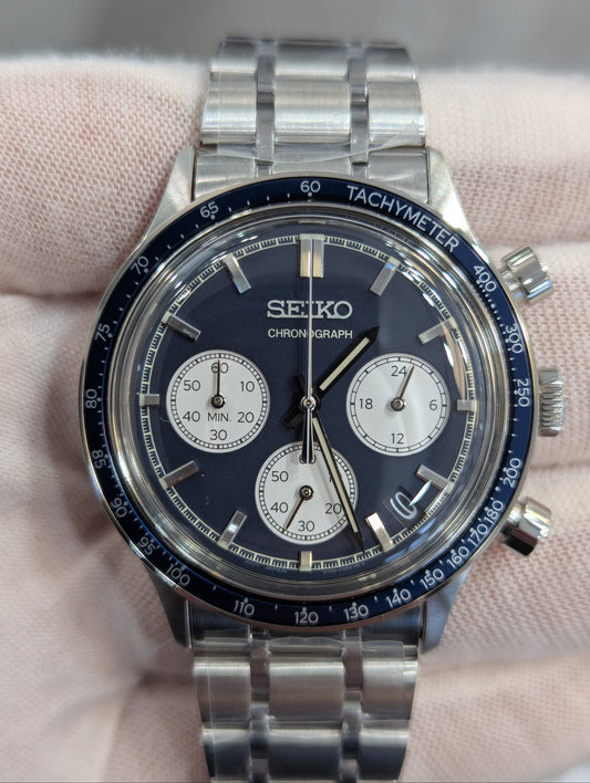 Seiko Essentials Collection Blue Dial Chronograph 38.7mm Quartz Men's Watch SSB477