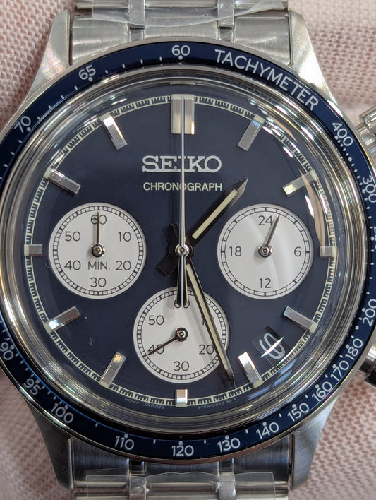 Seiko Essentials Collection Blue Dial Chronograph 38.7mm Quartz Men's Watch SSB477