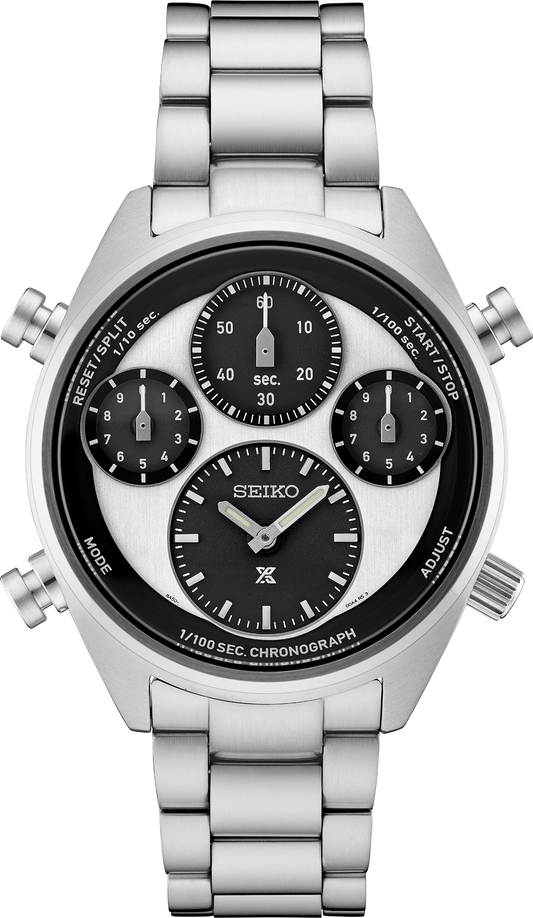 Seiko Speedtimer Solar Chronograph White and Black Dial 42mm Men's Watch SFJ001