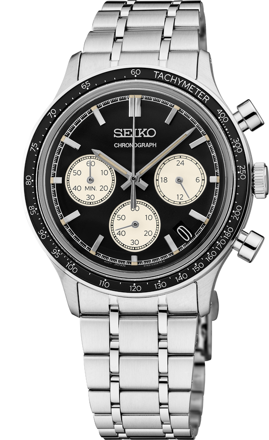 Seiko Essentials Chronograph Black Panda Dial Quartz 38.7mm Men's Watch Watch SSB479