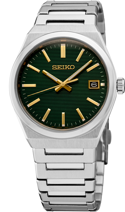 Seiko Essentials Collection Green Dial Gold Accents Quartz 38.9mm Men's Watch SUR601