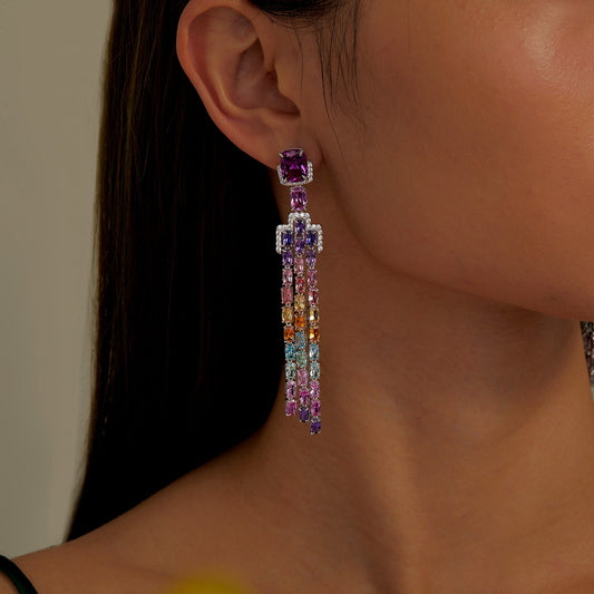 Fancy Lab-Grown Sapphire Chandelier Earrings