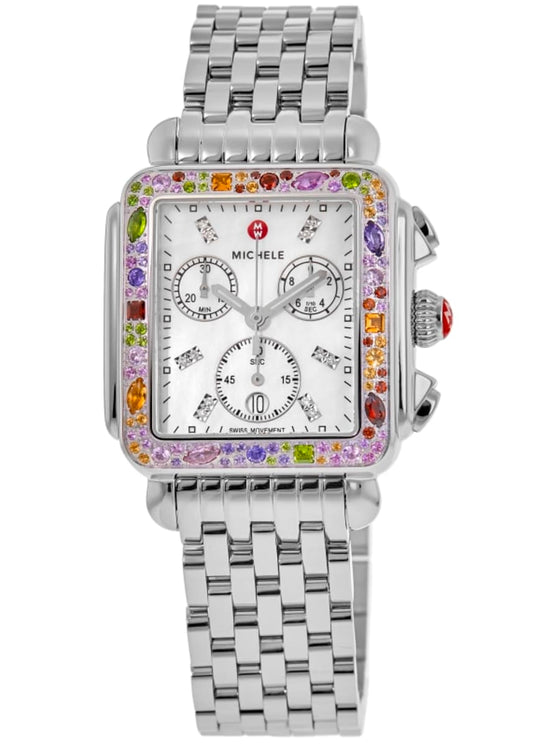 Michele Deco Soiree Diamond Mother of Pearl Dial Stainless Steel Women's Watch MWW06A000802