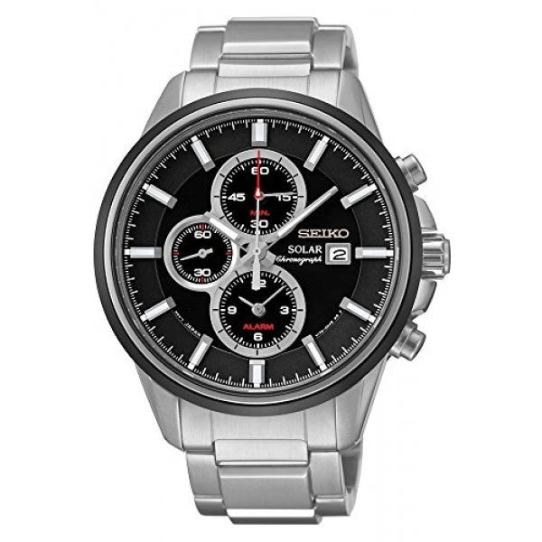 Men Solar Black Chronograph Dial Silver Bracelet SSC267 – Hislon