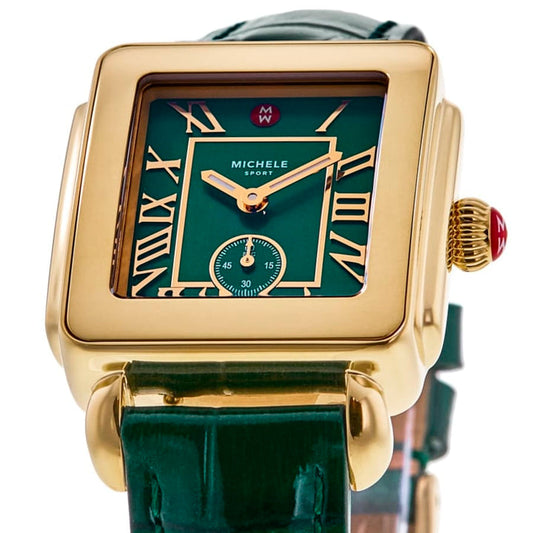 Michele Deco Sport Green Dial Leather Strap Women's Watch MWW06H000002