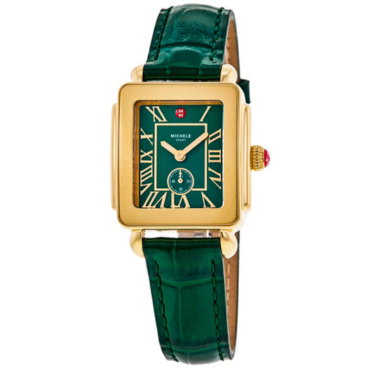 Michele Deco Sport Green Dial Leather Strap Women's Watch MWW06H000002