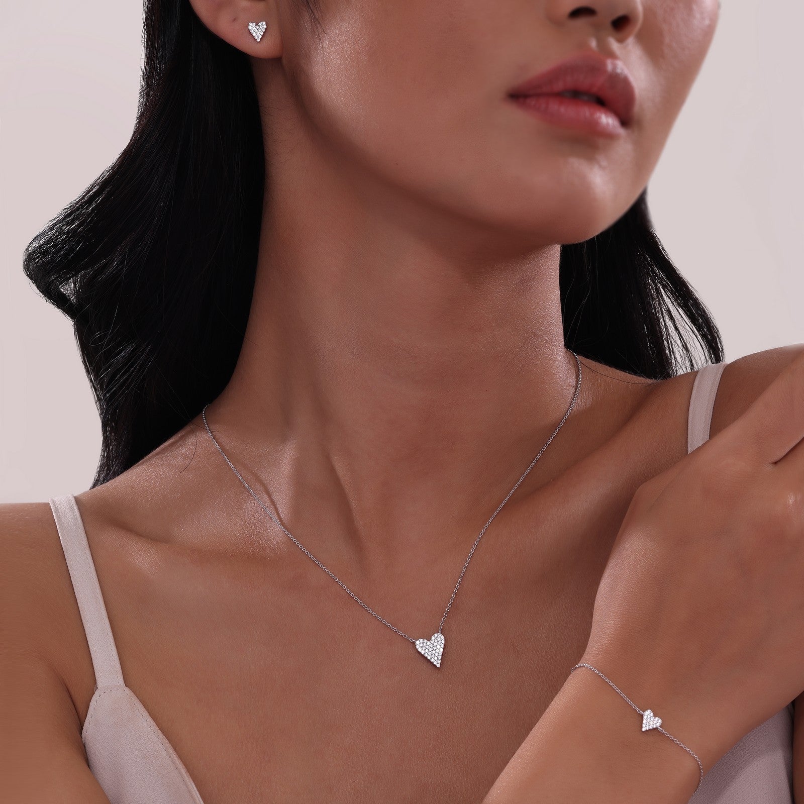 Pave Heart Stud Earrings