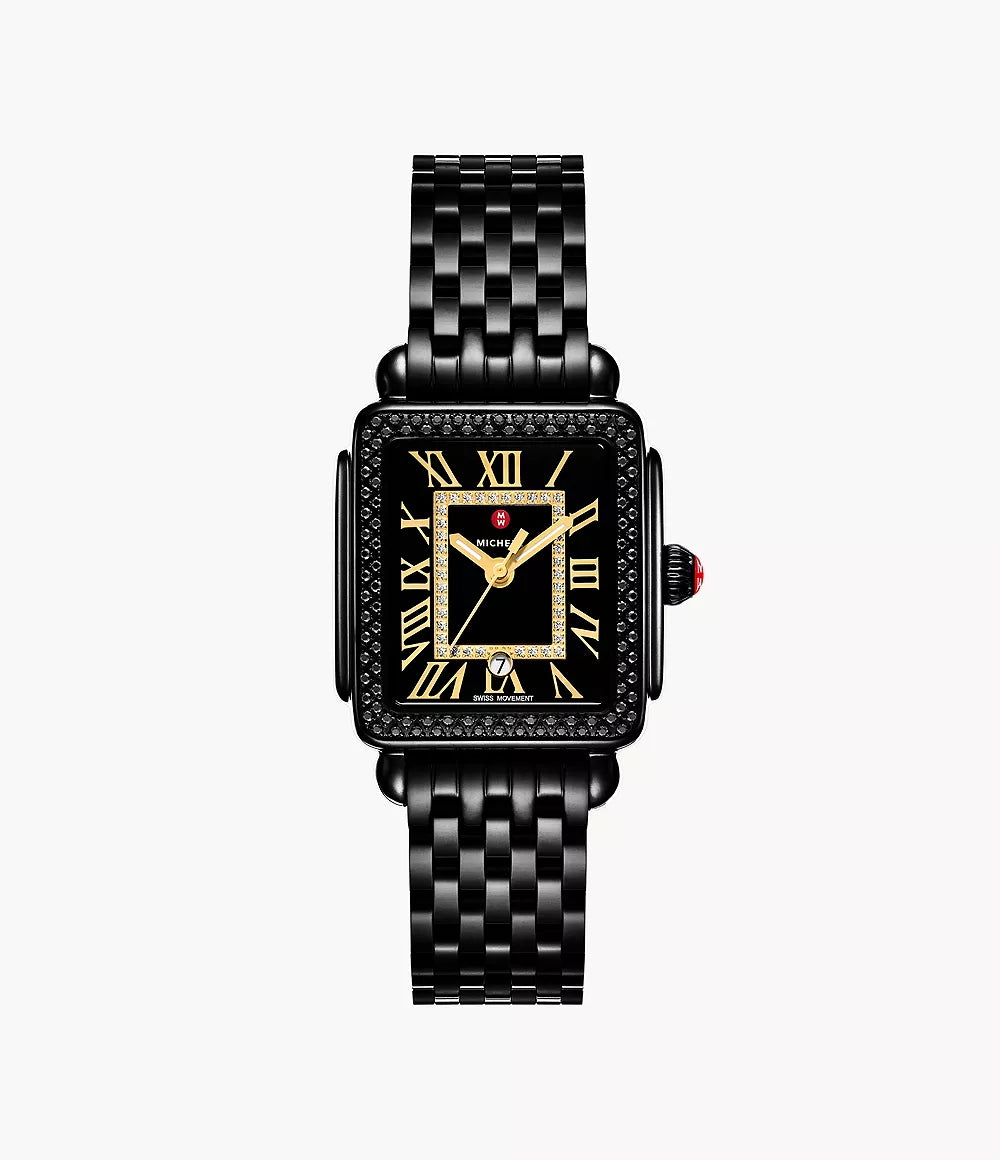 Michele Deco Madison Mid Noir Stainless Steel Diamond Watch MWW06G000042