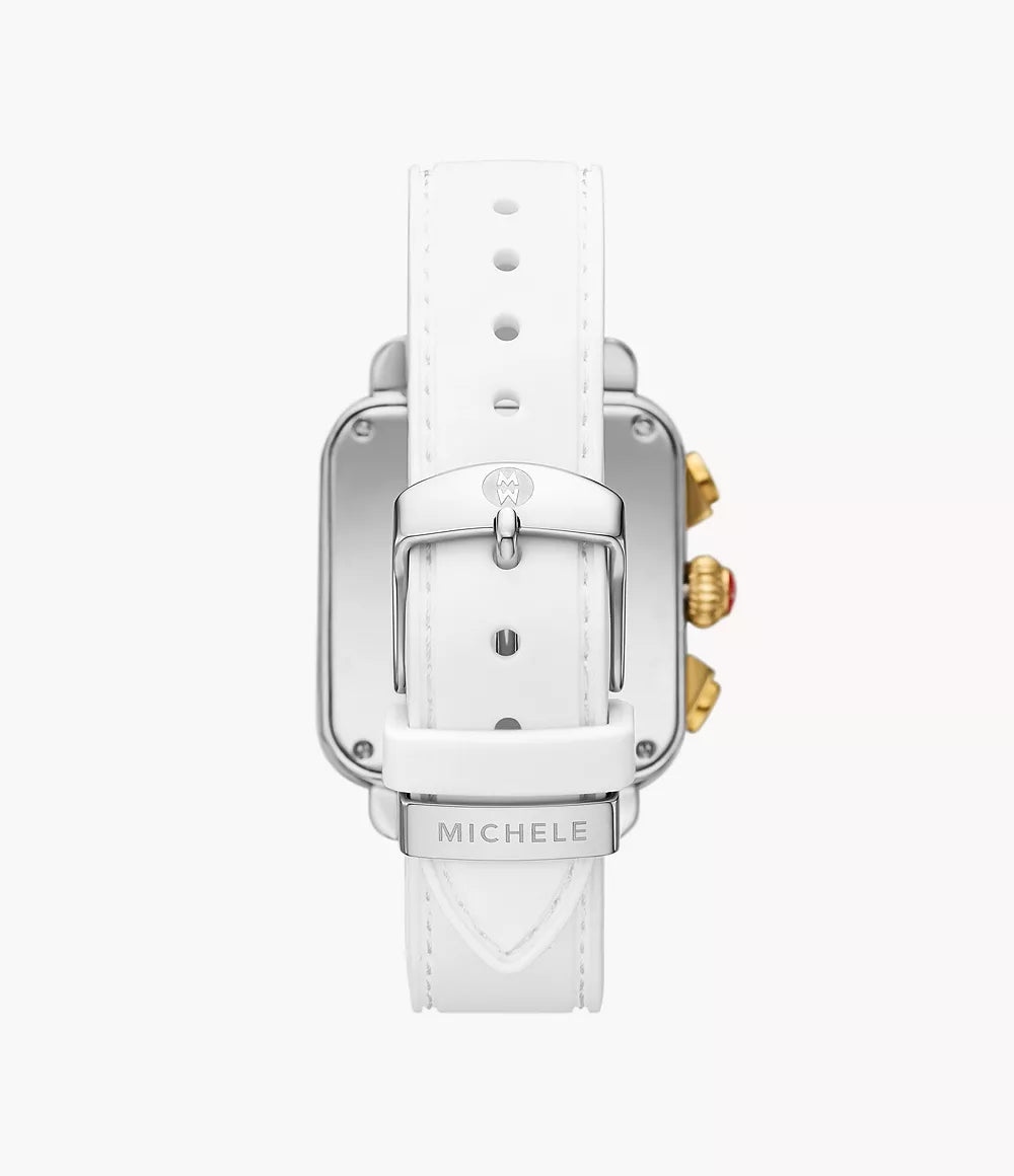 Michele Deco Sport Chronograph Gold-Plated White Silicone Watch MWW06K000069