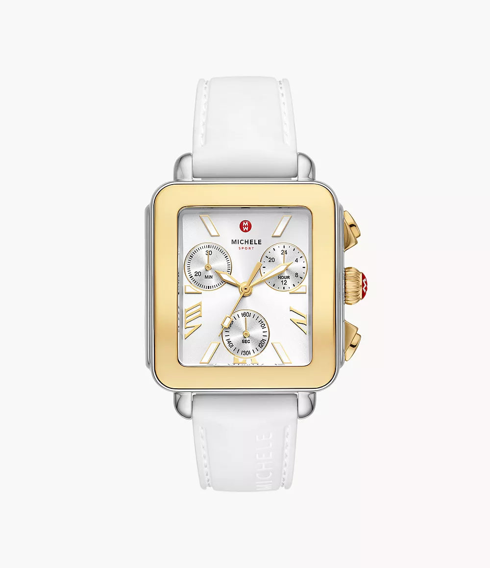 Michele Deco Sport Chronograph Gold-Plated White Silicone Watch MWW06K000069