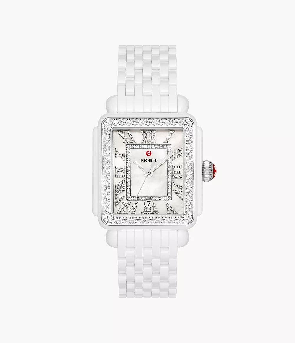 Michele Deco Madison White Ceramic Diamond Watch MWW06T000250
