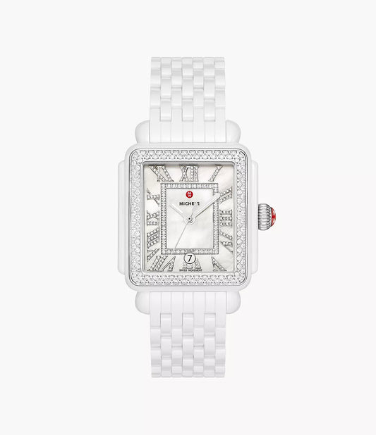 Michele Deco Madison White Ceramic Diamond Watch MWW06T000250