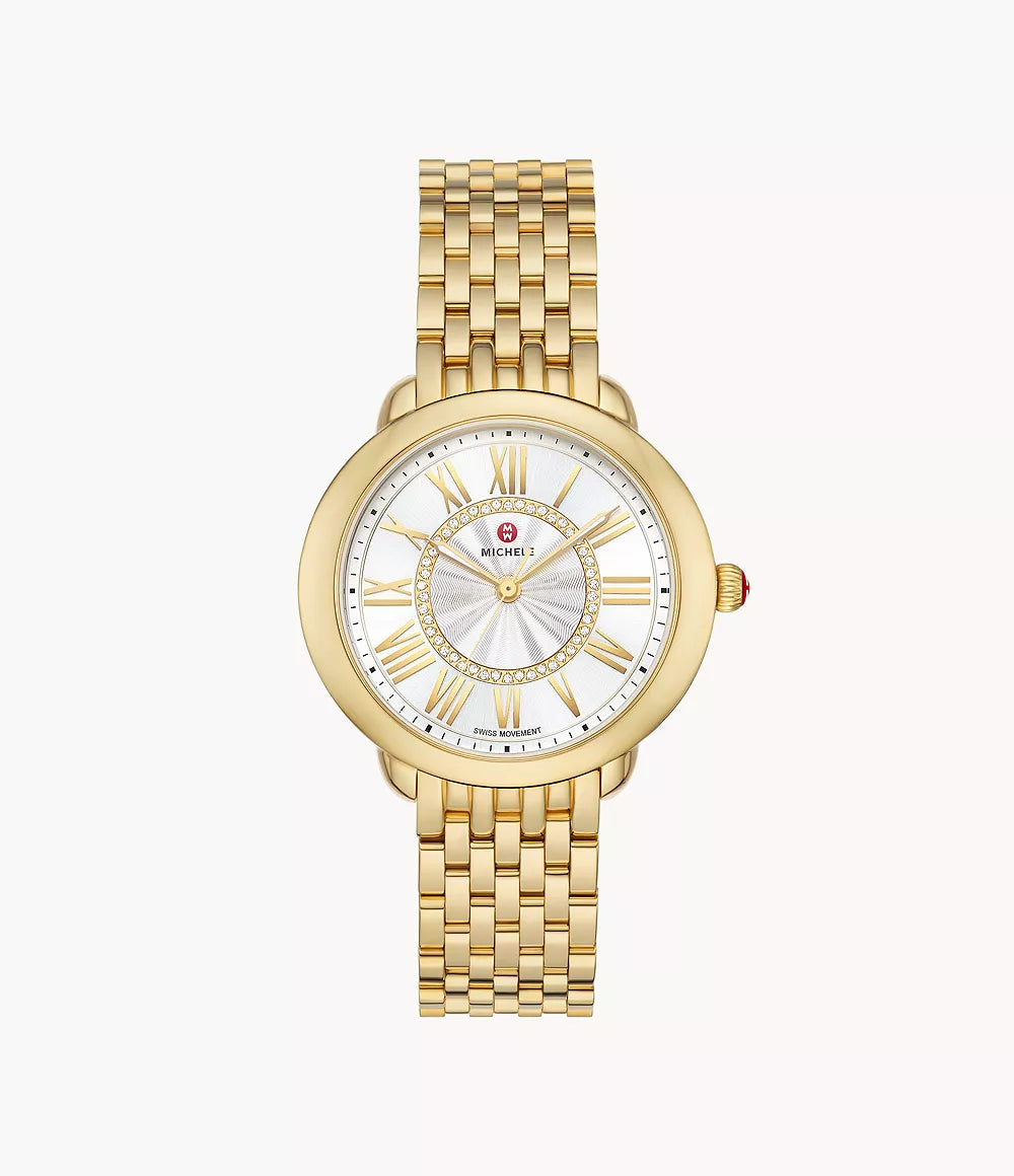 Michele Serein Mid 18k Gold-Plated Diamond Dial Watch MWW21B000160