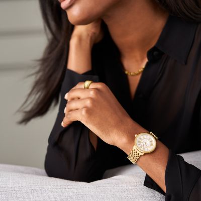 Michele Serein Mid 18k Gold-Plated Diamond Dial Watch MWW21B000160