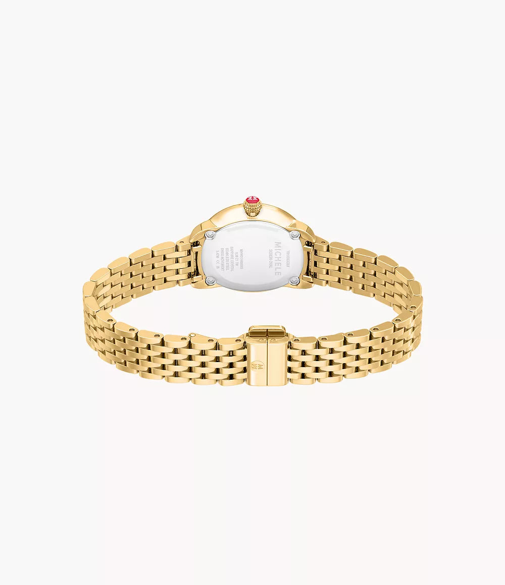 Michele Serein Oval Diamond 18K Gold-Plated Watch MWW21H000003