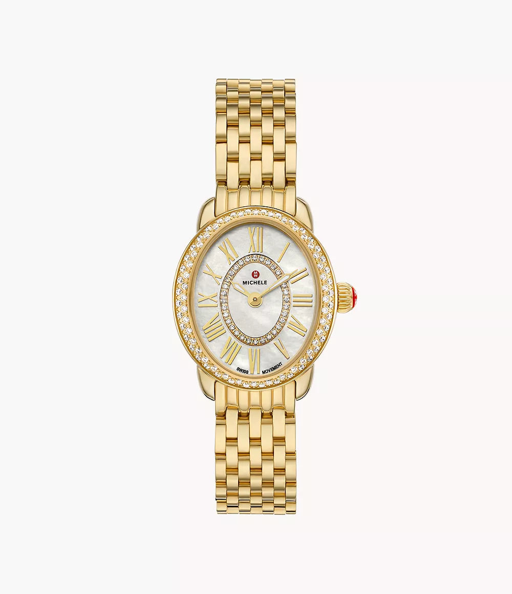 Michele Serein Oval Diamond 18K Gold-Plated Watch MWW21H000003