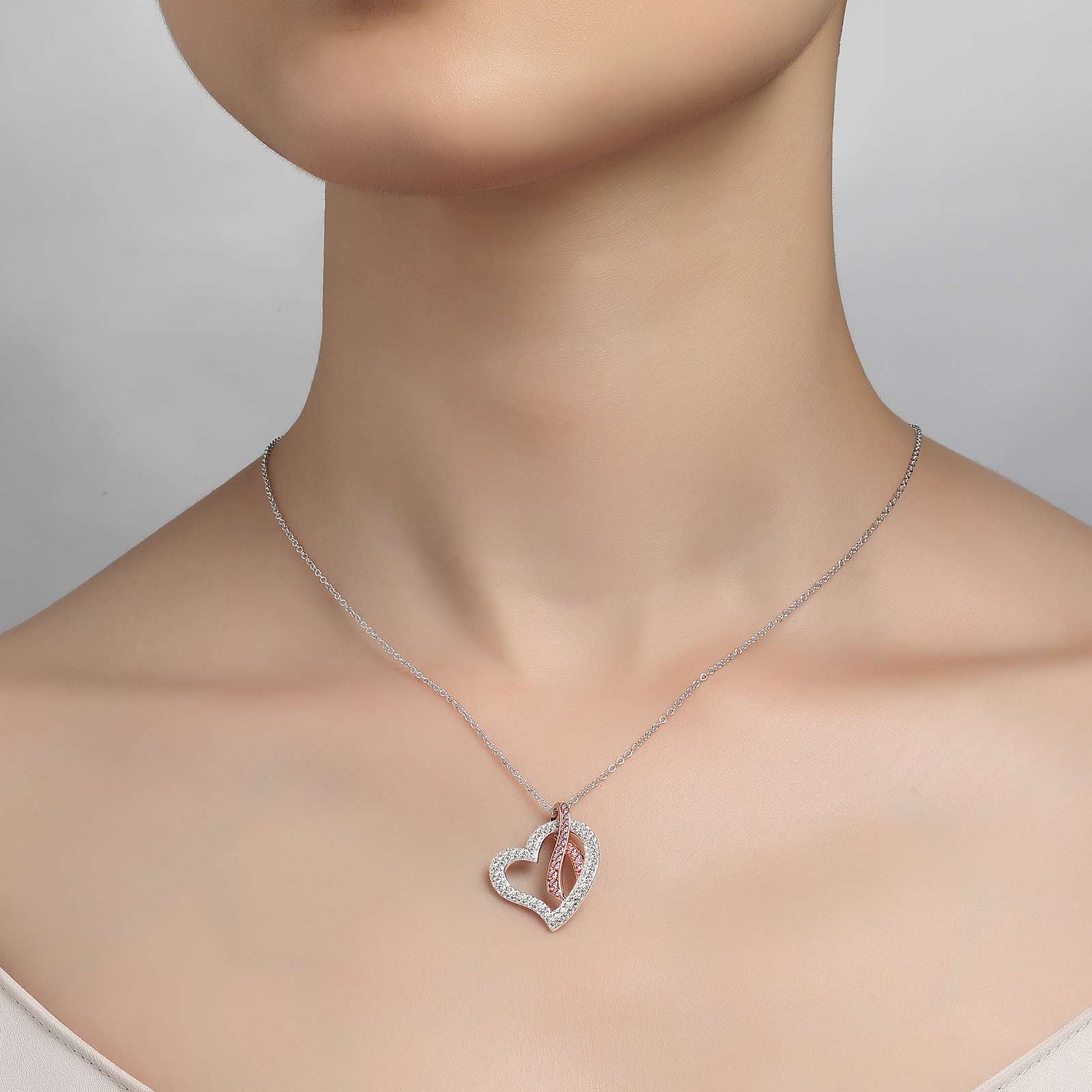 Pink Ribbon Heart Pendant Necklace