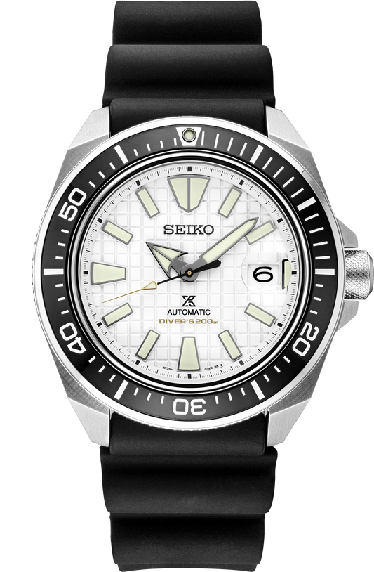 Seiko Prospex Automatic White Dial Black Ceramic Bezel Black Silicone Band Diver 43.8mm Men's Watch SRPE37