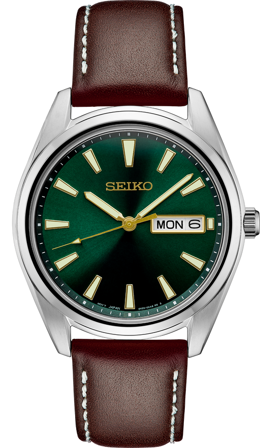 Seiko Essentials Green Dial Brown Band Quartz 40mm Men's Watch SUR449