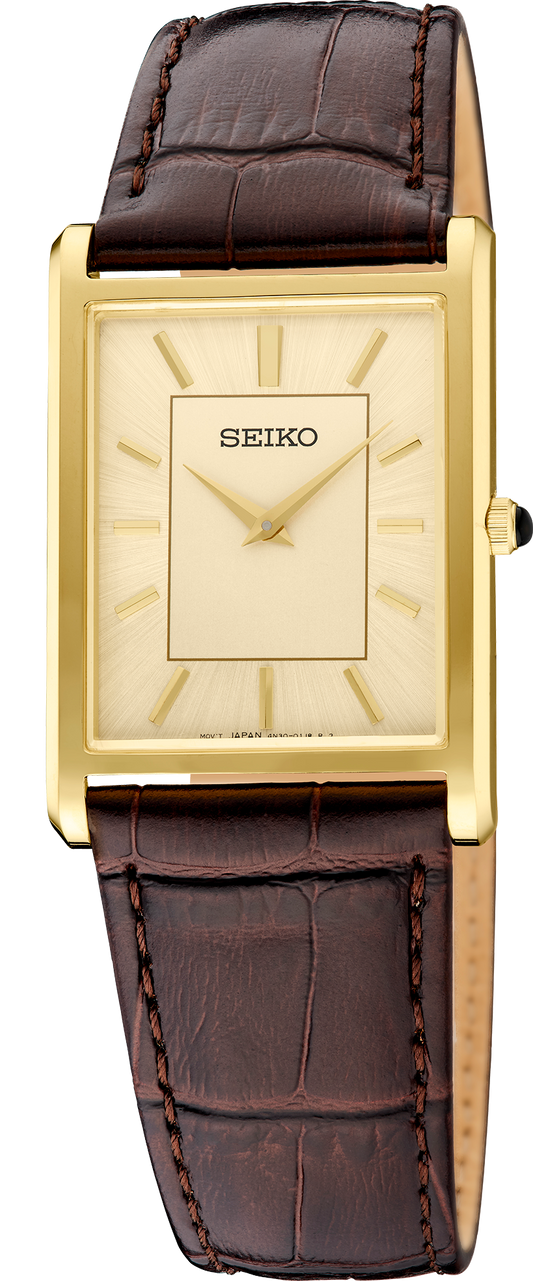 Seiko Essentials Gold Tone Champagne Dial Quartz Square Men's Watch SWR106