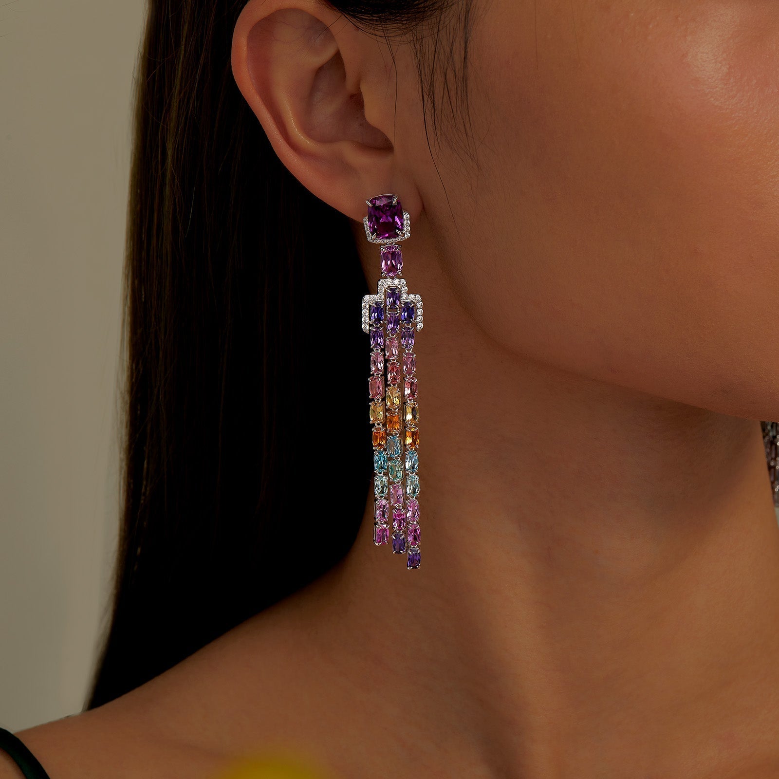 Fancy Lab-Grown Sapphire Chandelier Earrings