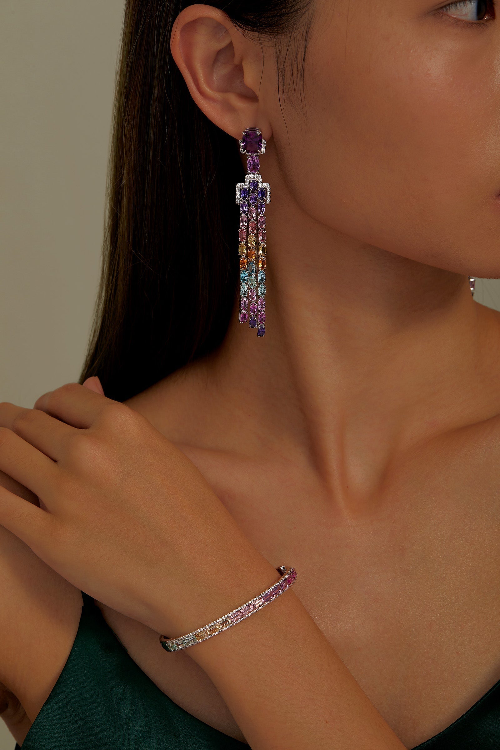 Fancy Lab-Grown Sapphire Chandelier Earrings