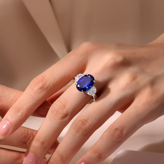 7 CTW Fancy Lab-Grown Sapphire Three-Stone Ring