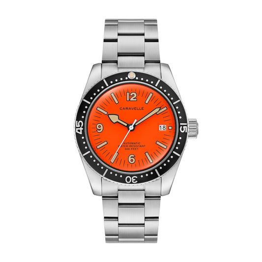 Caravelle Bulova Sea Hunter Stainless Steel Watch Orange Dial 43B177