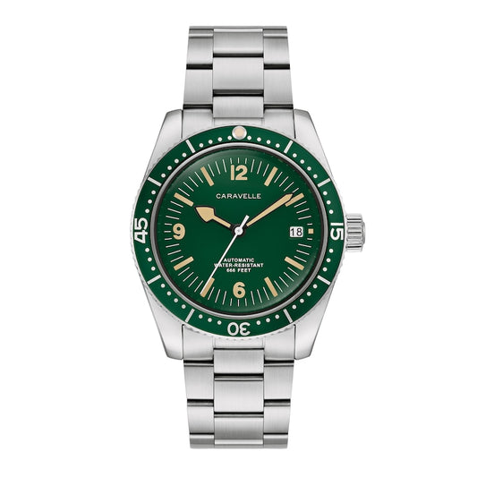 Caravelle Bulova Sea Hunter Stainless Steel Watch Green Dial 43B179