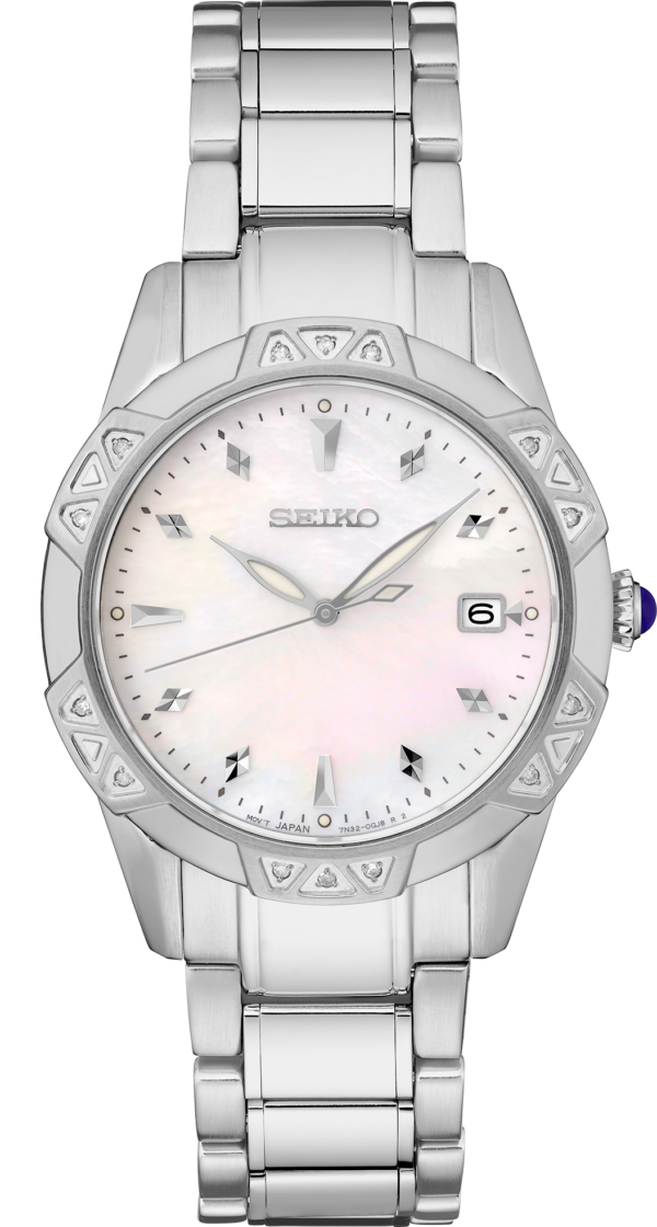 Seiko Diamond Quartz White Mother of Peal Dial Women's Watch-SKK727