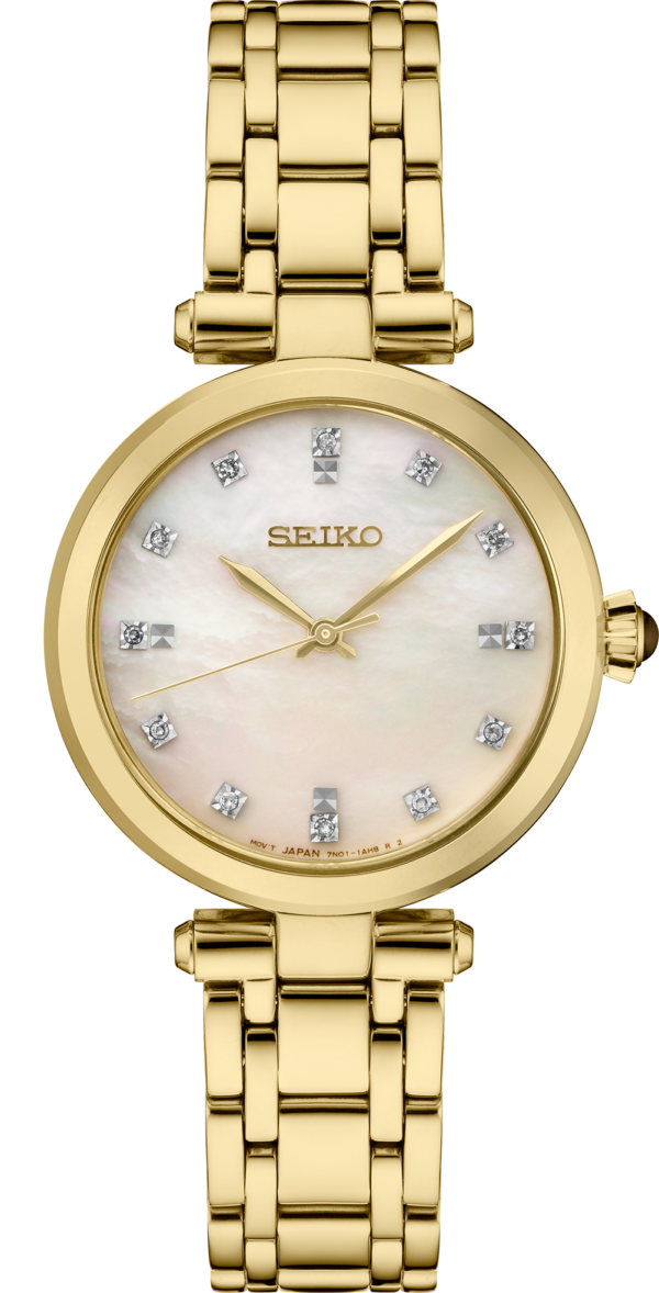 Seiko Diamond Quartz White Mother of Pearl Dial Gold-tone Watch-SRZ536