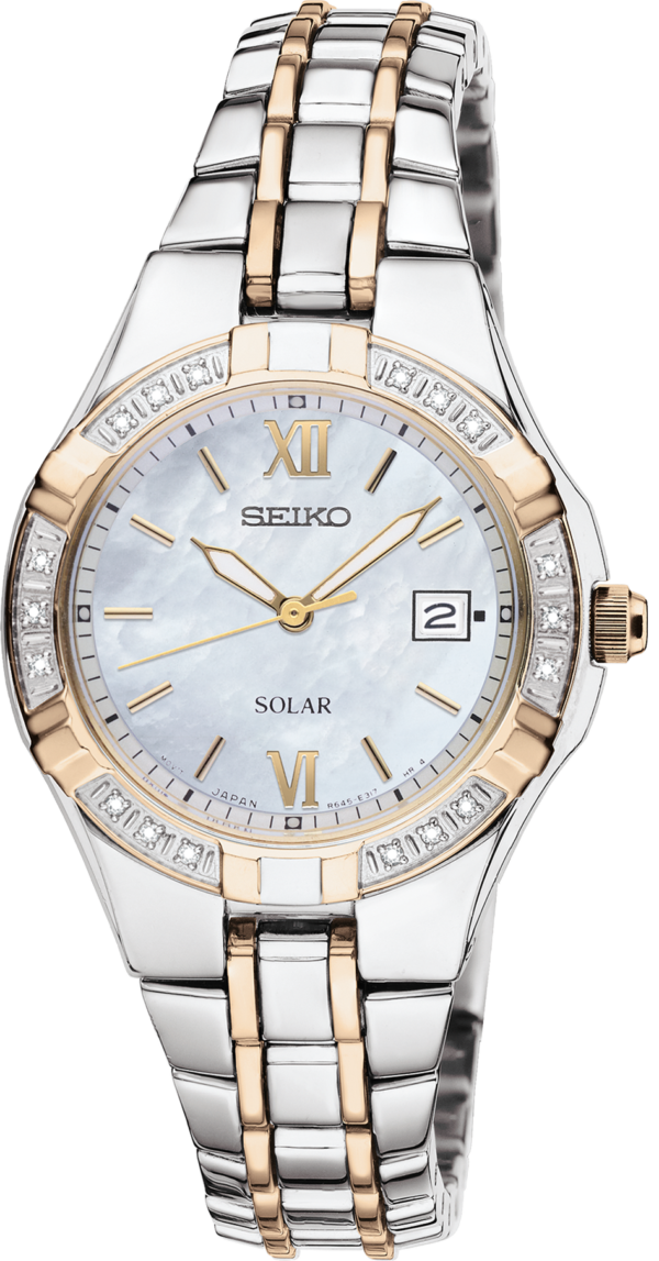 Seiko Diamonds Solar Mother of Pearl Dial Women's Watch-SUT068