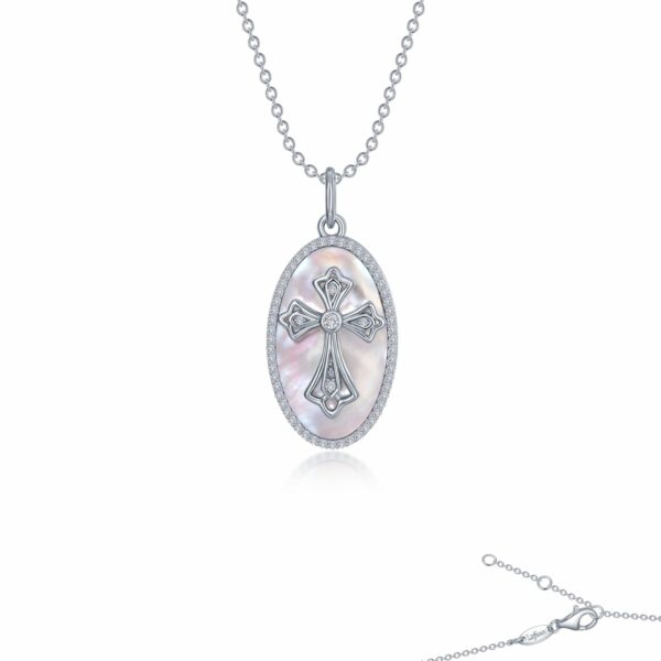 Cross on Mother of Pearl Disc Necklace P0279PLP20